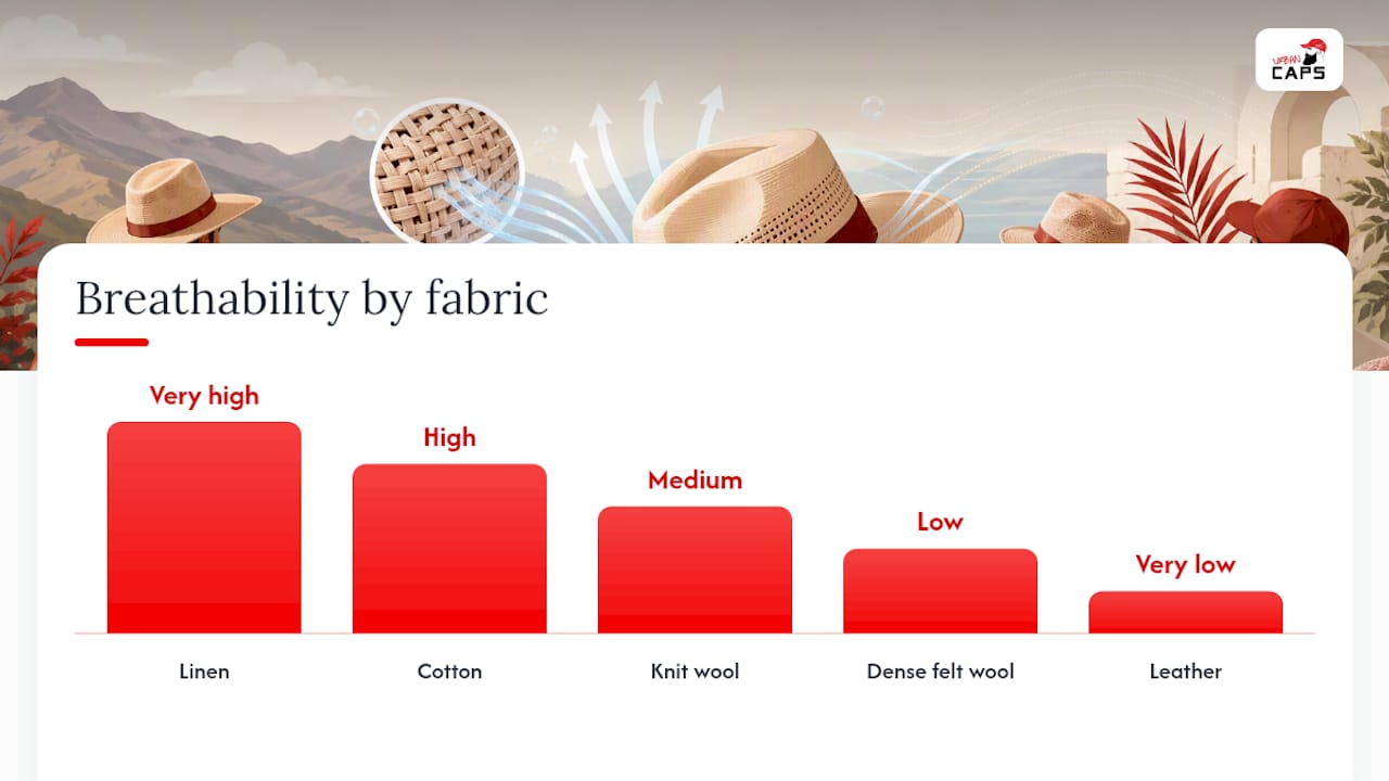 Comparison infographic of hat shell fabrics and properties