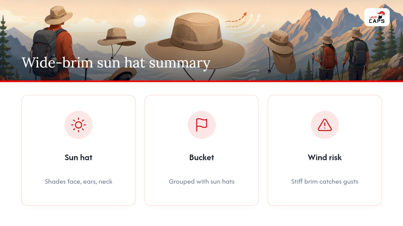 Diagram comparing hiking hat types and suitability