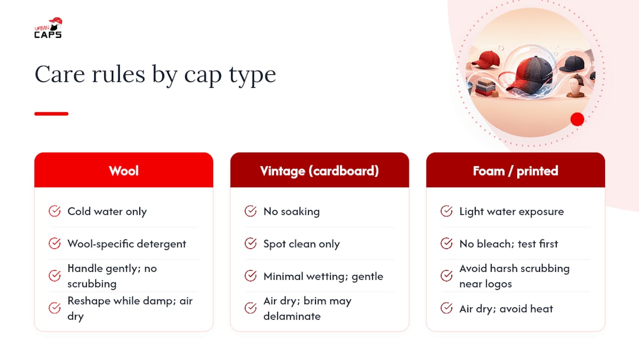 Comparison of care rules by cap material