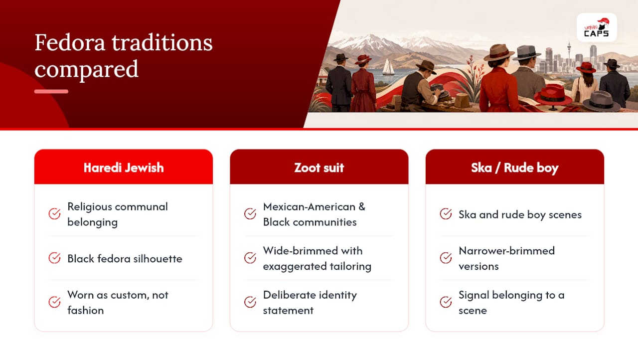 Three fedora traditions tied to community identity