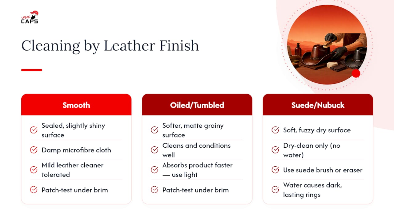 Comparison of leather hat finishes and cleaning methods