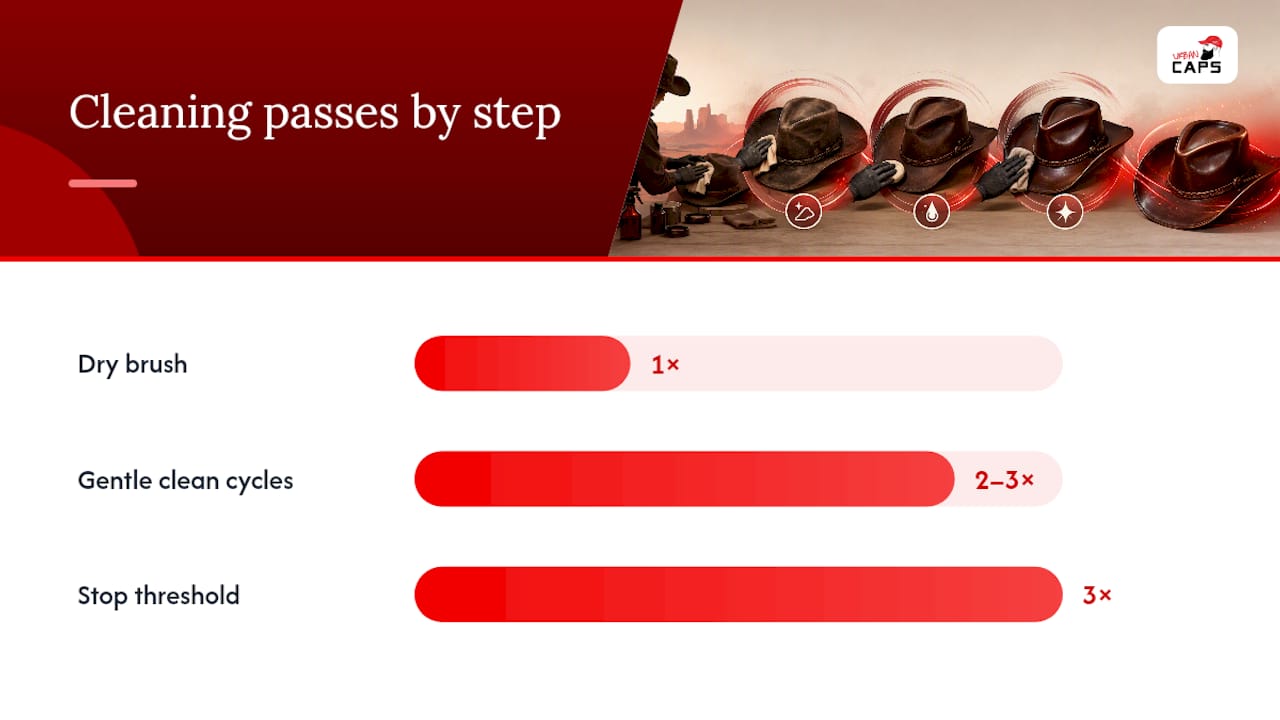 The safe, step-by-step way to clean a leather hat — overview diagram