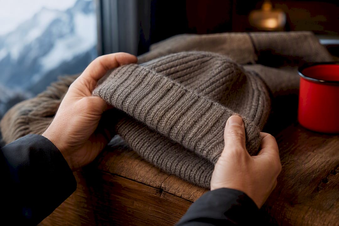 Close-up of ribbed wool beanie texture