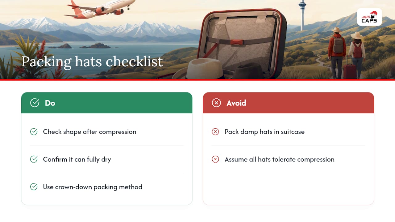 Urban Caps' perspective on packing hats for travel — overview diagram