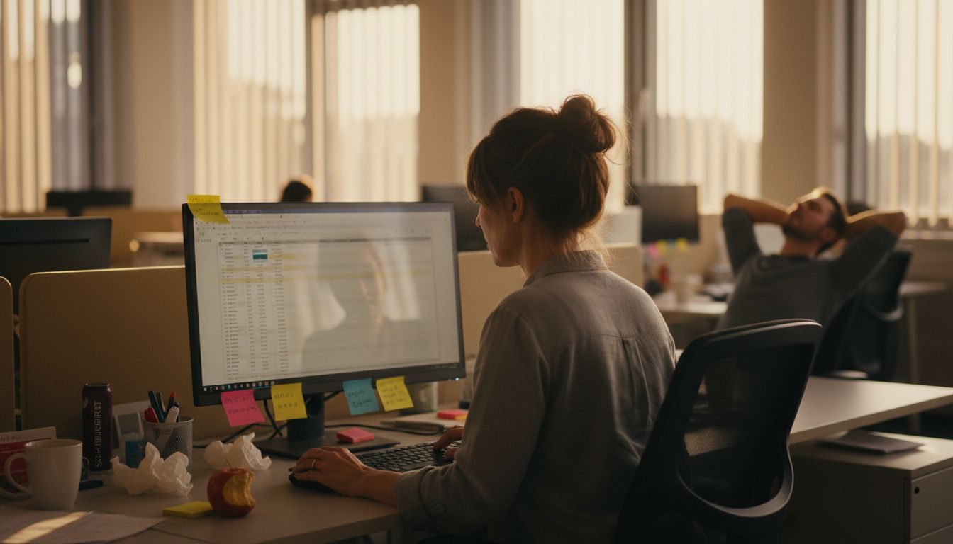 Eine Frau analysiert die Tabellen ihrer Wettbewerber im Marketing.