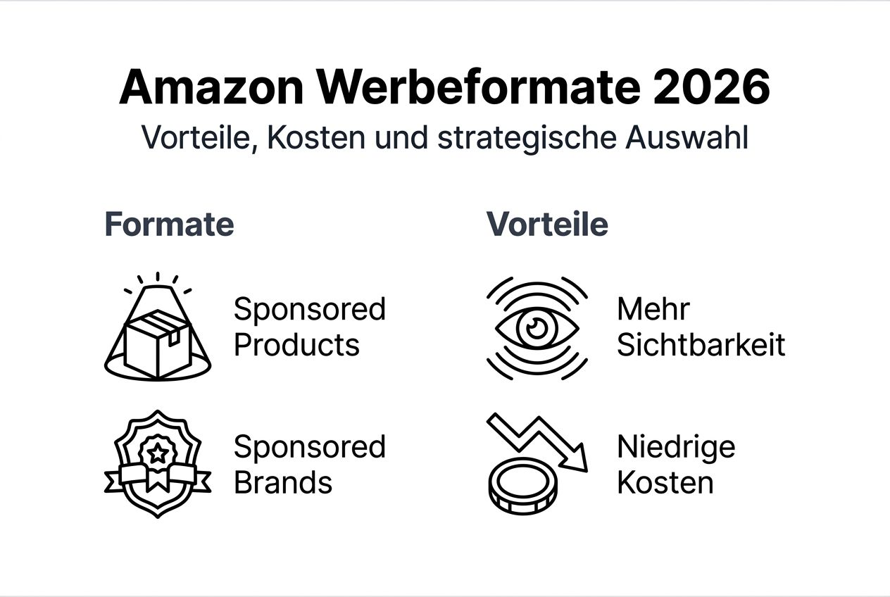 Amazon Werbeanzeigen – kompakte Infografik mit Vorteilen und Überblick