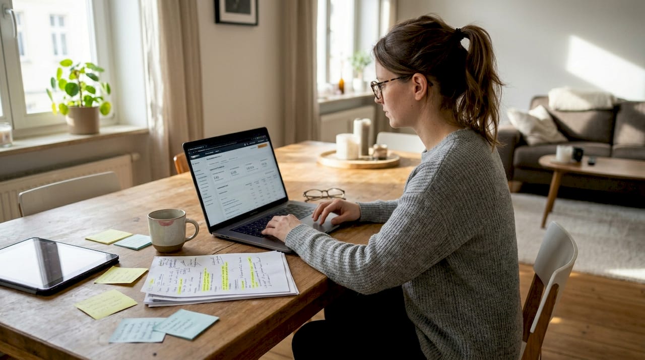Ein Experte analysiert Amazon-Werbekampagnen an seinem heimischen Schreibtisch.