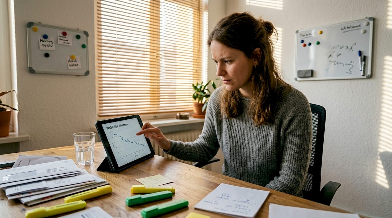 Eine Frau analysiert auf ihrem Tablet die Klickzahlen und das Nutzerverhalten.