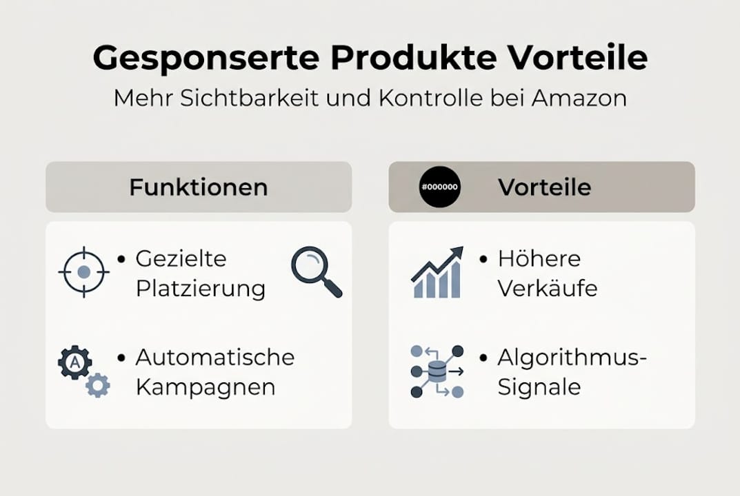 Infografik: Die wichtigsten Vorteile und Funktionen von Sponsored Products auf einen Blick