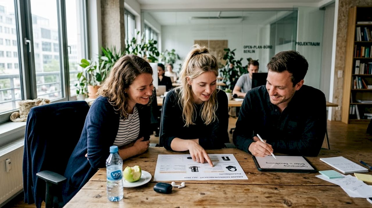 Das Team analysiert gemeinsam den Bericht zur Marken-Kampagne auf Amazon und bespricht die wichtigsten Erkenntnisse.