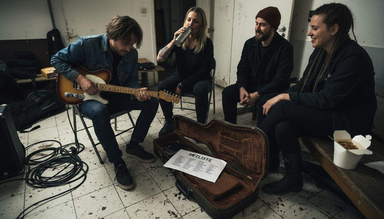 Bandet gør sig klar bag scenen inden aftenens koncert.