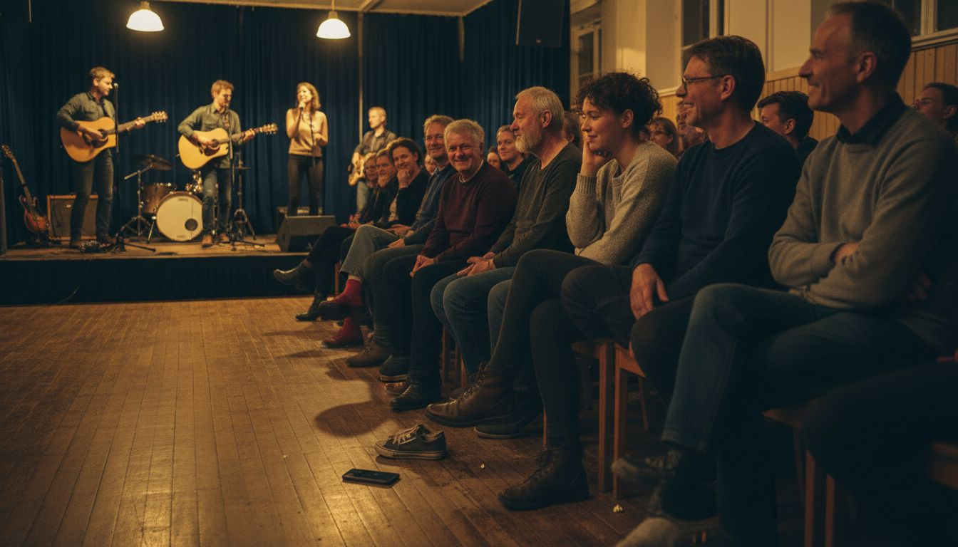 Stemningen blandt publikum er i top, og man mærker virkelig sammenholdet under musikshowet.