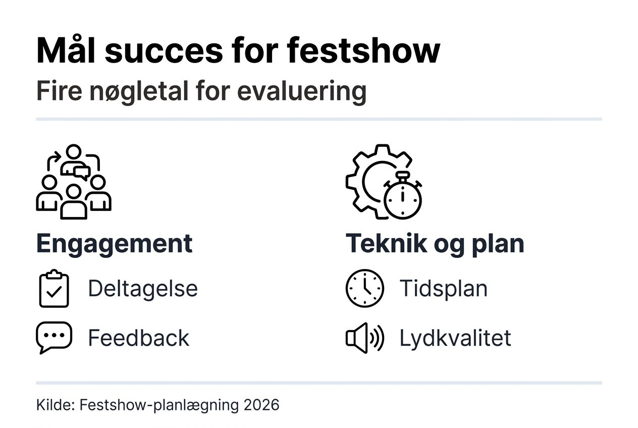 Grafisk oversigt med hovedtal fra evalueringen af festshowet