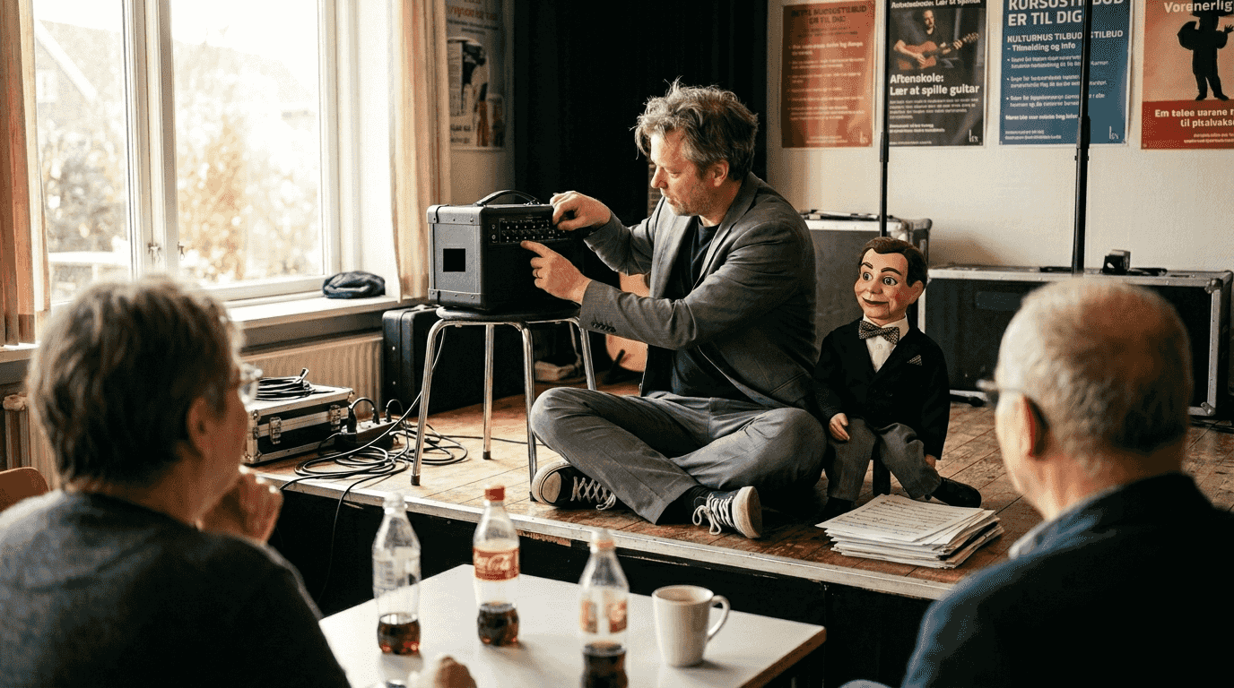 En bugtaler og hans dukke underholder det danske publikum med humor og charme.