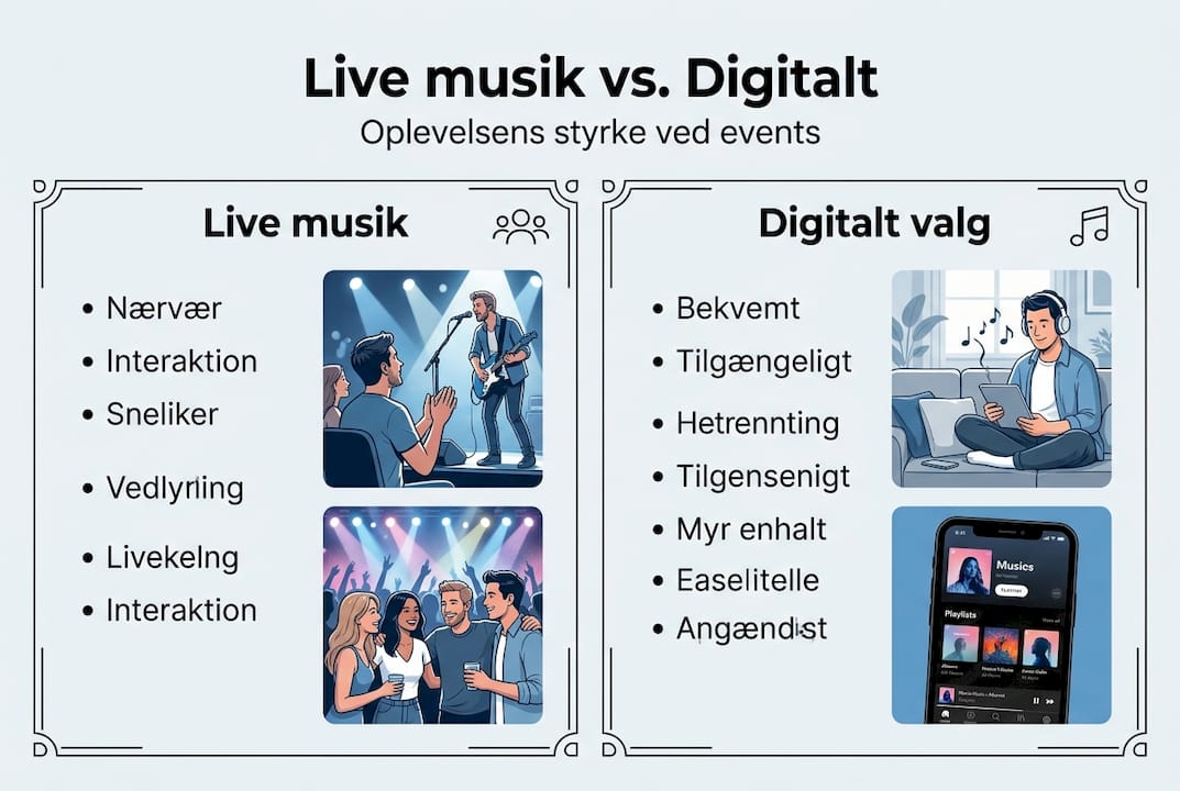 Infografik viser forskellen på livekoncerter og digital musikoplevelse