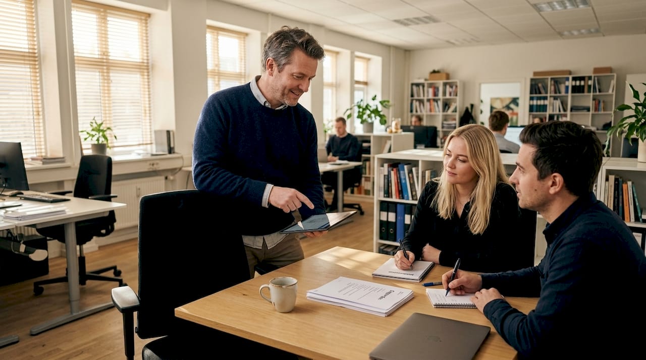 Teamlederen fordeler opgaverne i eventgruppen og sikrer, at alle ved, hvad de skal lave.