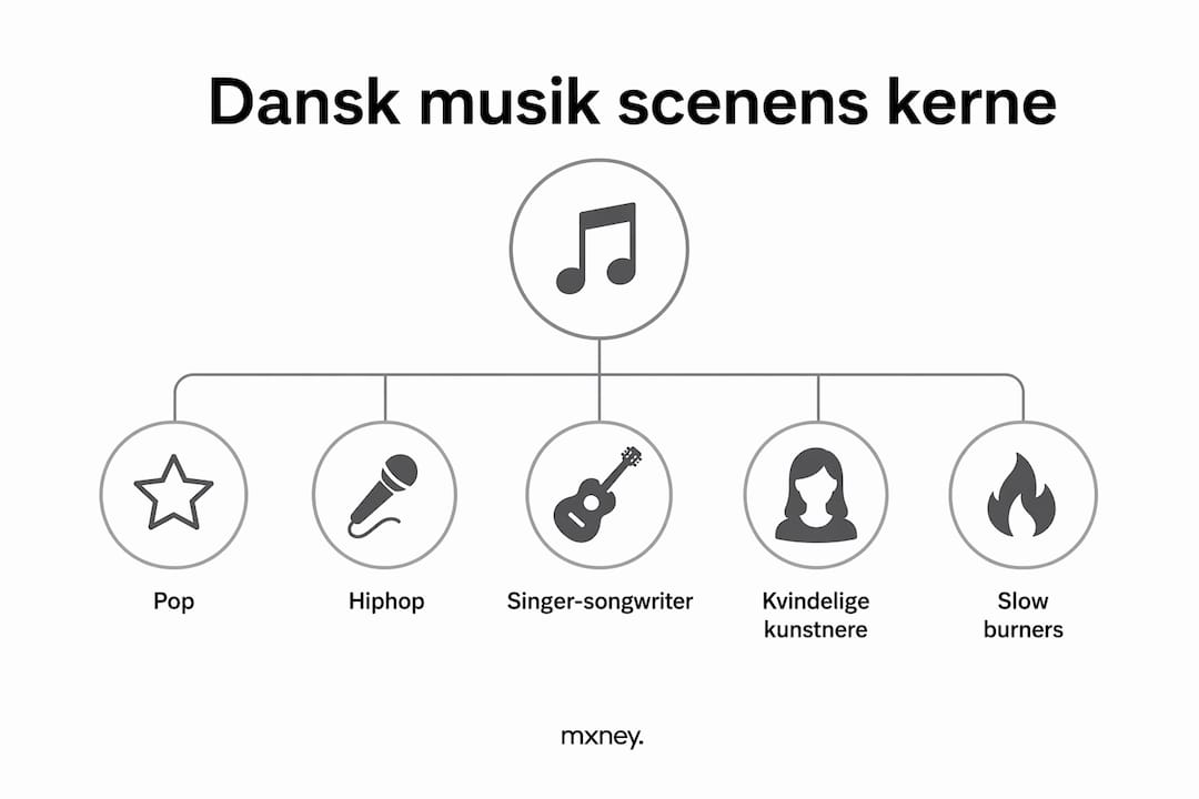 Grafisk oversigt over danske musikgenrer og deres største navne