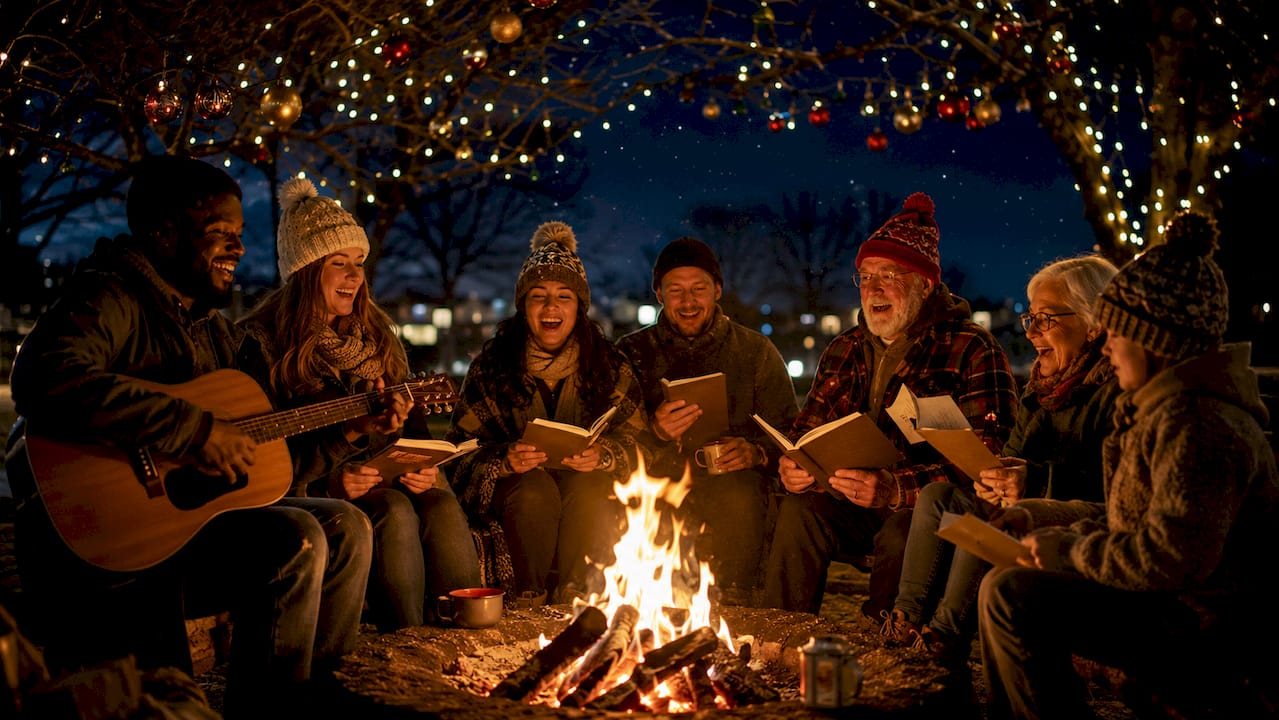 Stemningen er høj, når gæsterne samles om juletræet og synger deres yndlingsjulesange sammen.