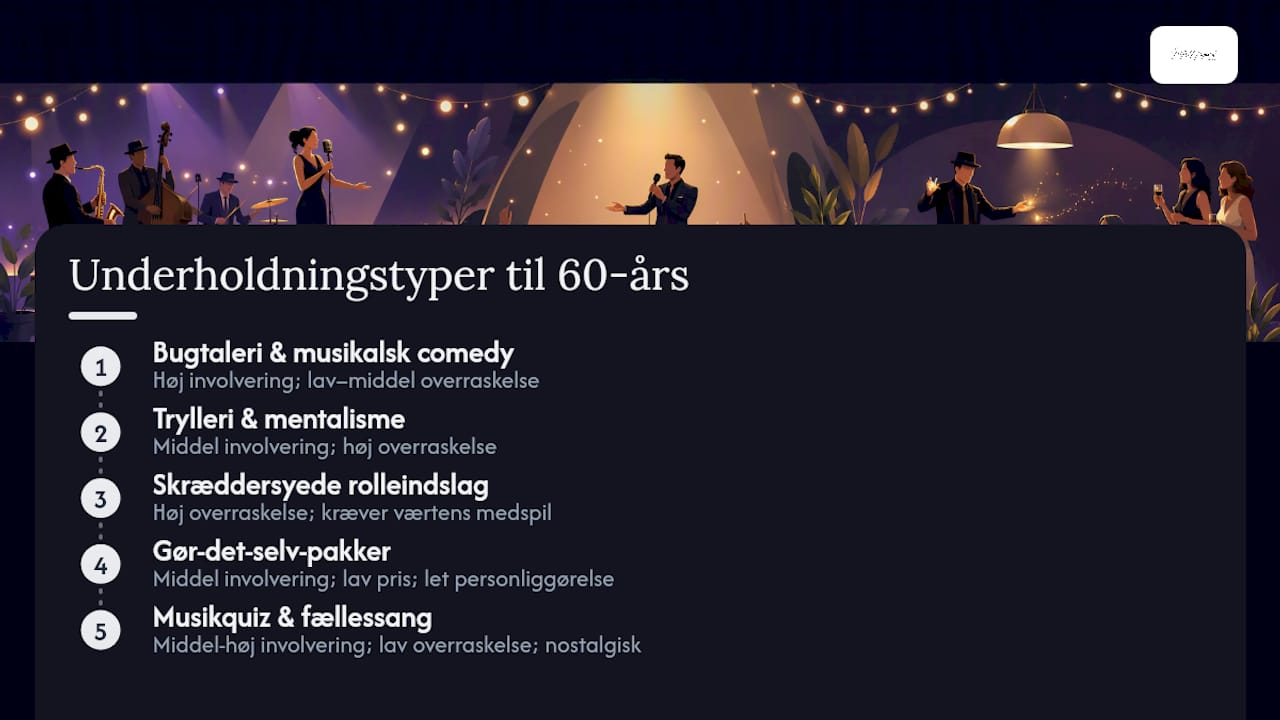 Diagram over fem slags underholdning til fødselsdage