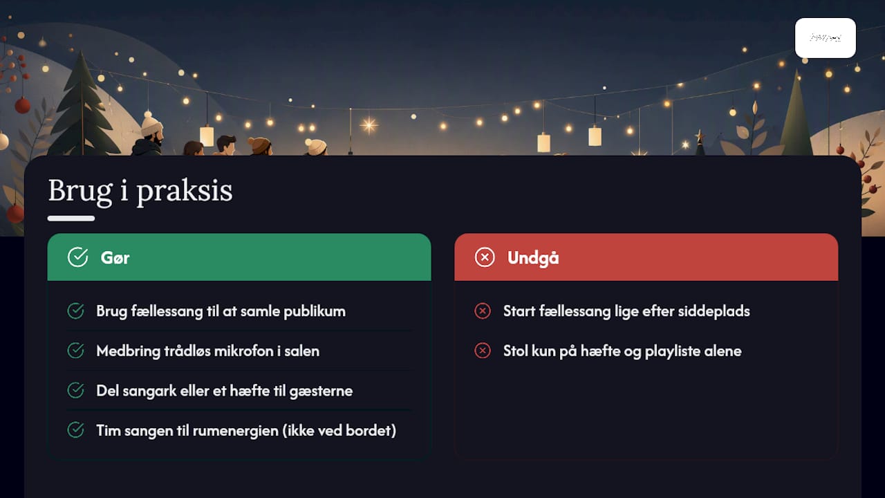 Sådan bruger en professionel underholder julesange i praksis — overview diagram