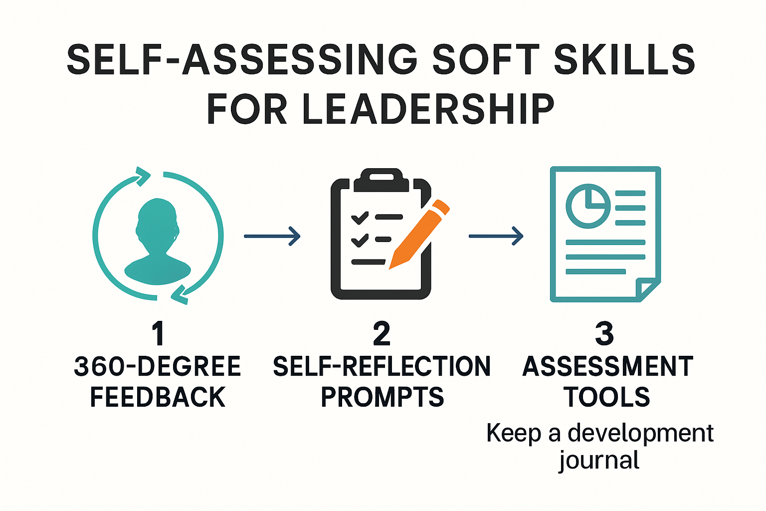 Infographic illustrating steps to self-assess leadership soft skills