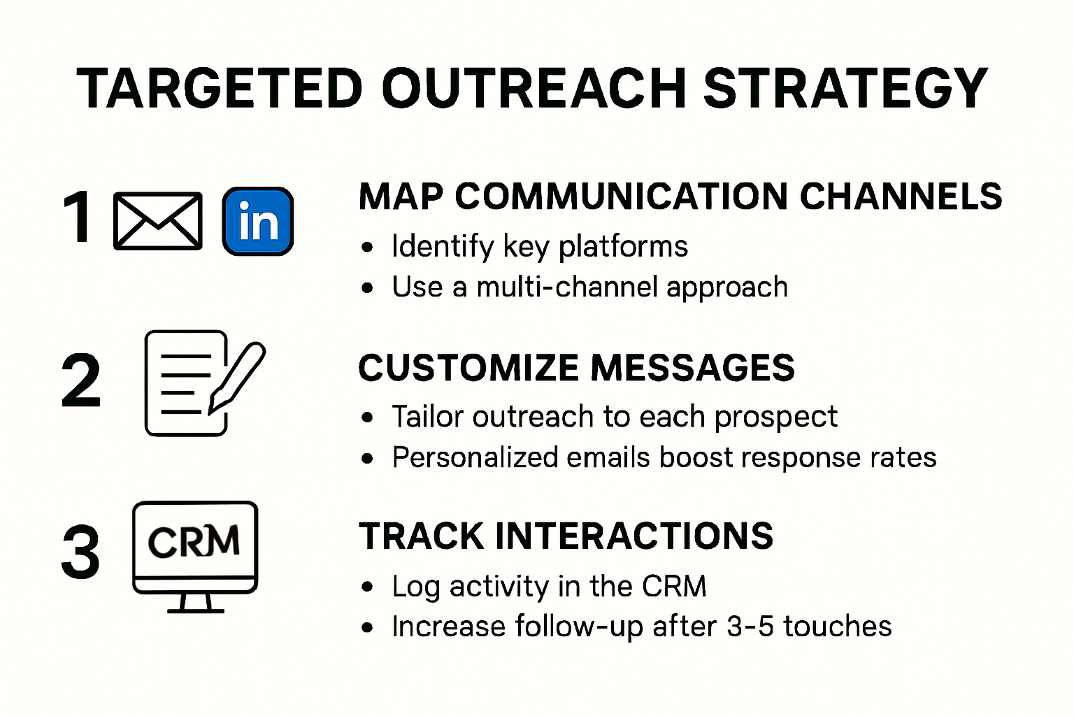 Targeted outreach strategy process infographic for prospecting new clients