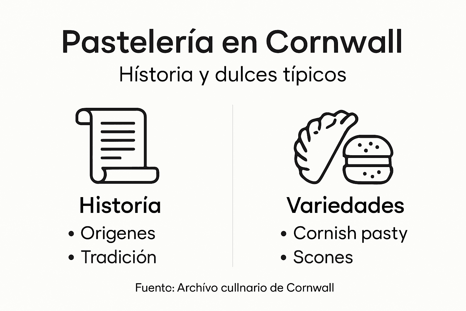 Infografía sobre la historia y los dulces tradicionales de Cornwall