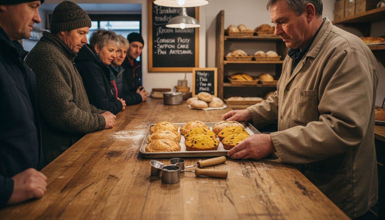 Expositor de panes artesanales tradicionales de Cornwall