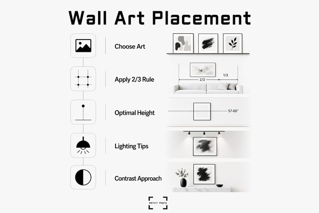 Infographic summarizing best practices for choosing and placing wall art