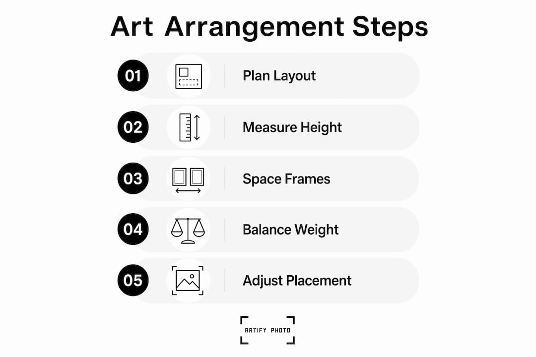 Infographic illustrating key steps for art arrangement