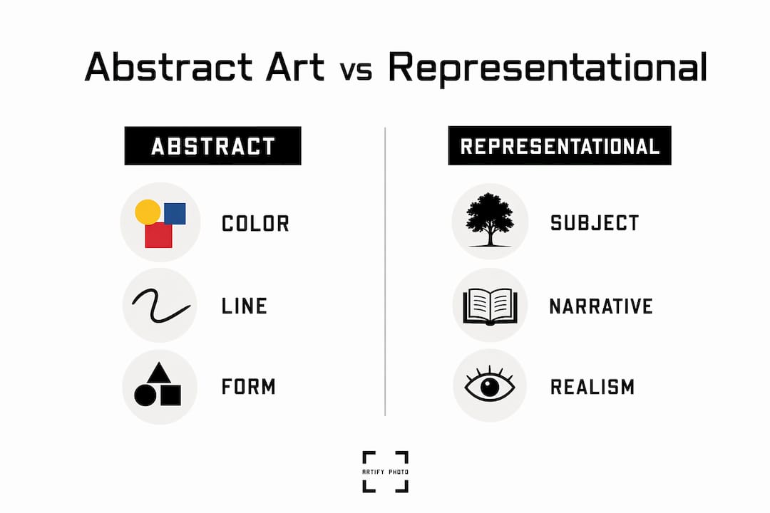 Infographic comparing abstract and representational art