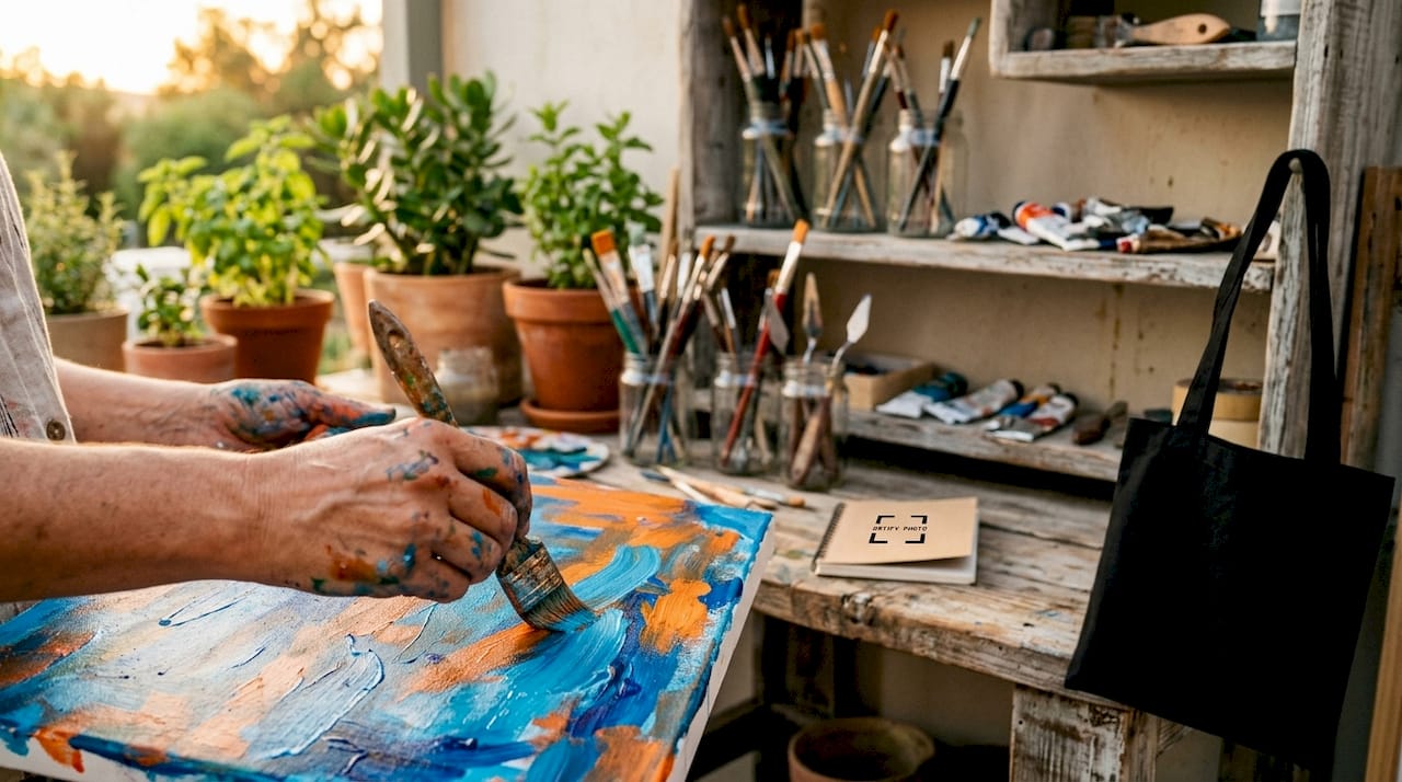 Artist painting a handmade original art piece