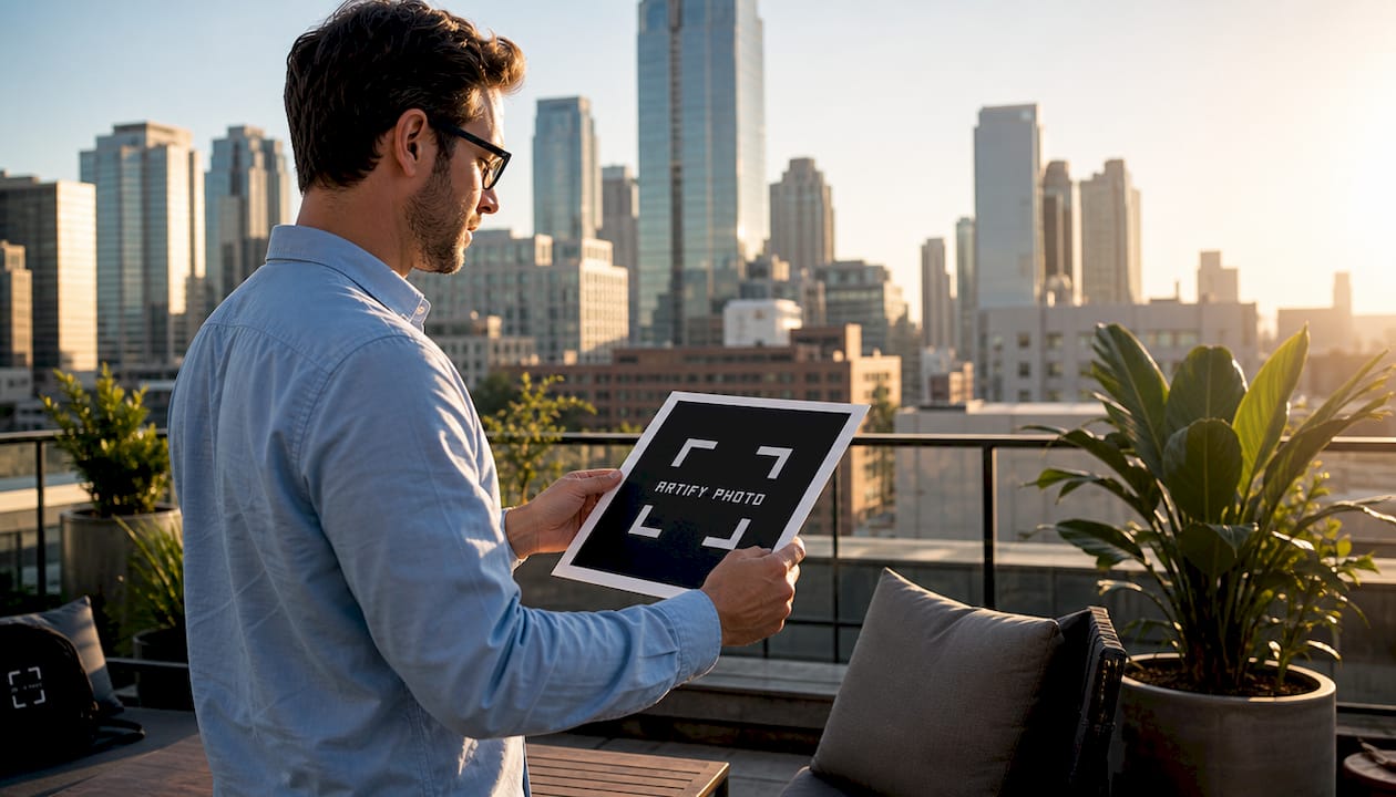 Man reviewing giclée digital art print