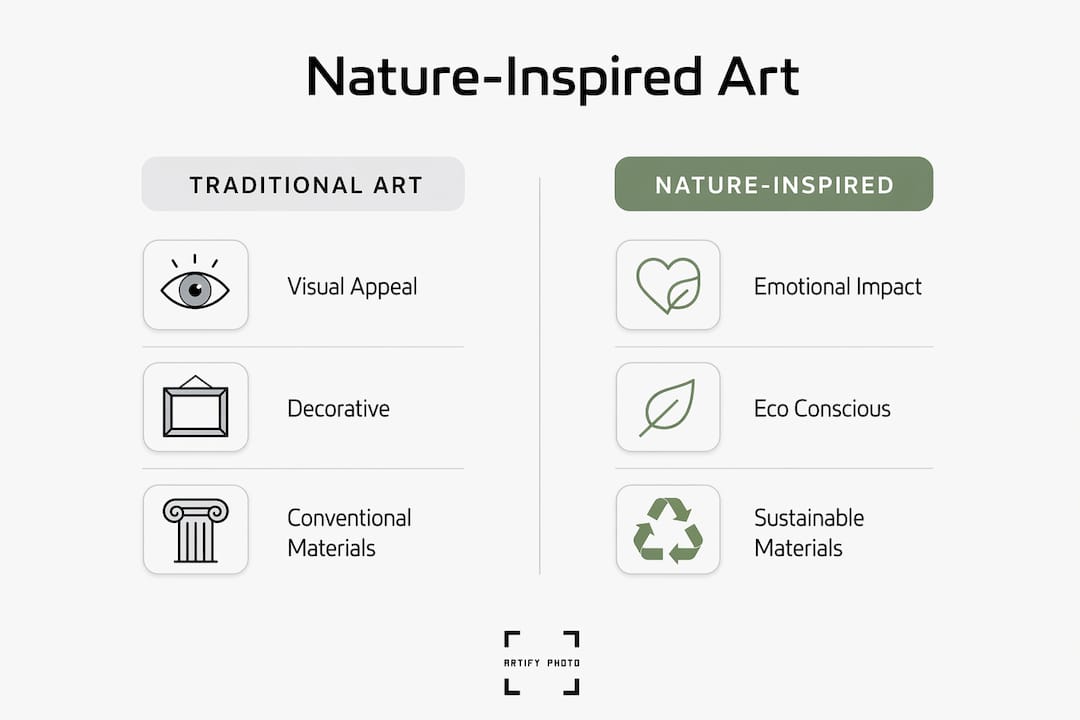 Infographic comparing traditional and nature-inspired art qualities