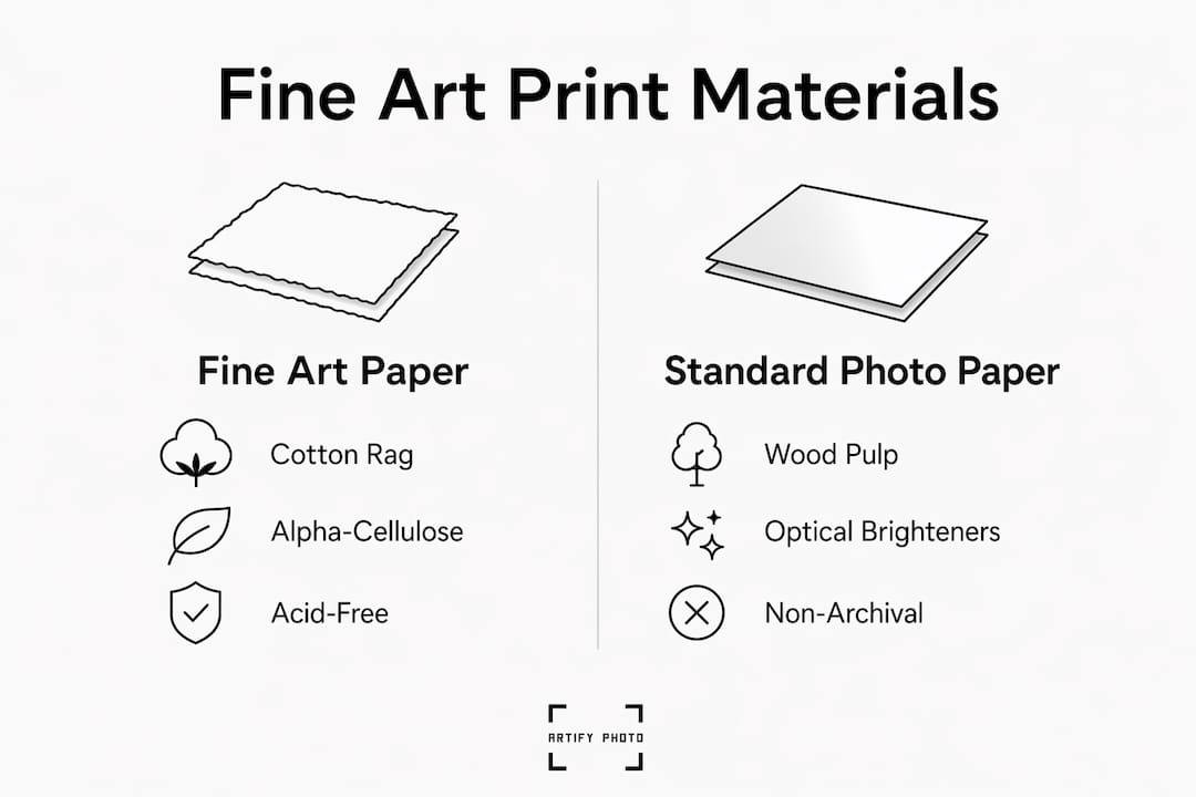 Infographic comparing fine art versus standard photo paper materials