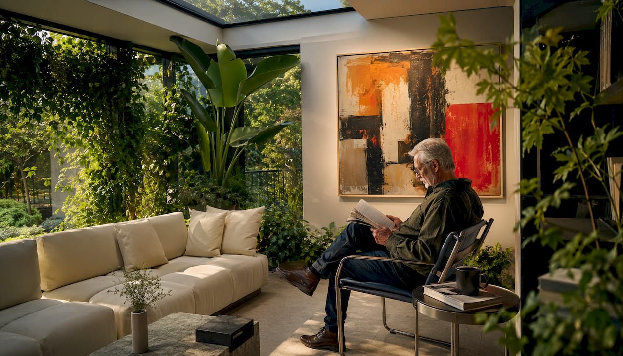 Cozy living room with art placement over sofa
