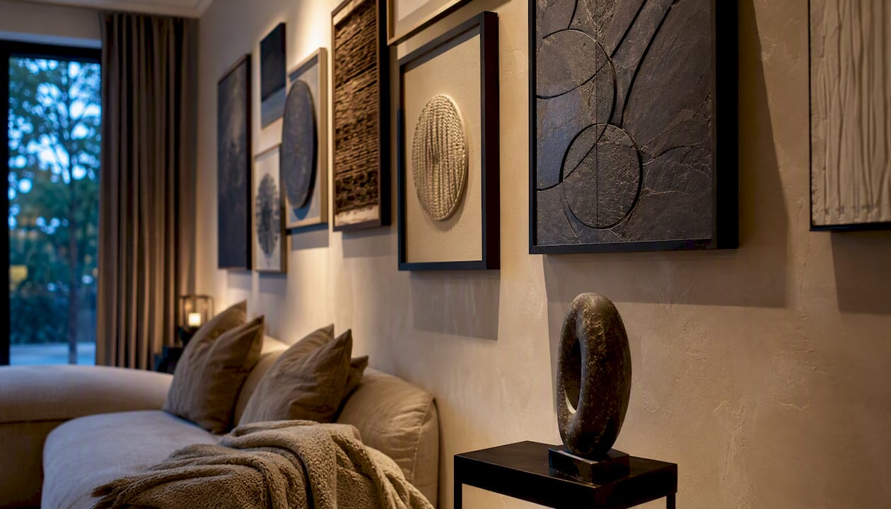 Modern living room with distinctive personalized wall art