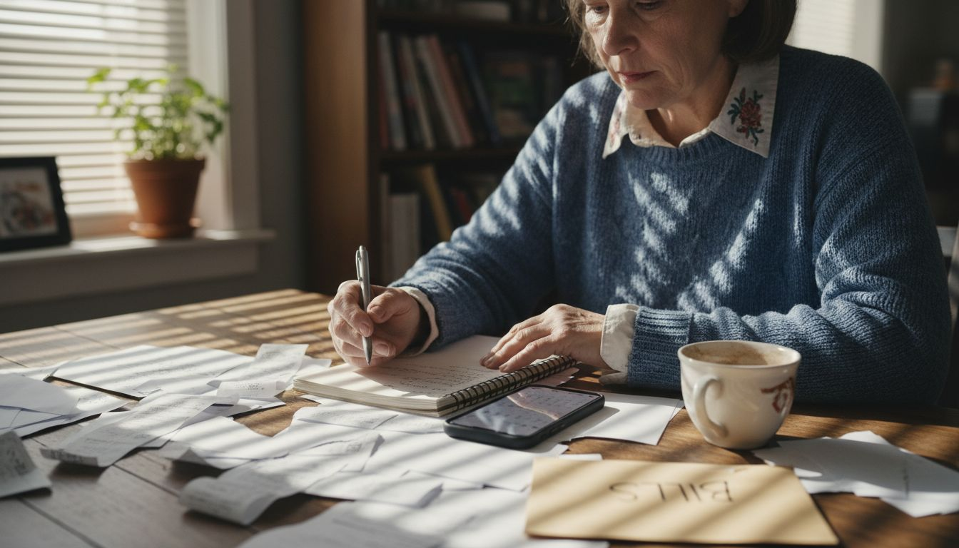 Woman managing solo business finances at home