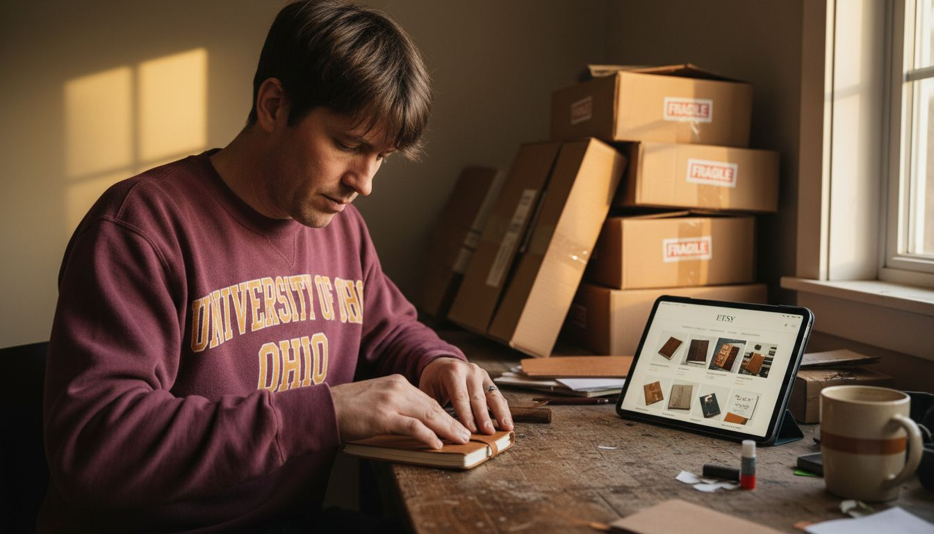 Man blending craft and digital work in attic studio