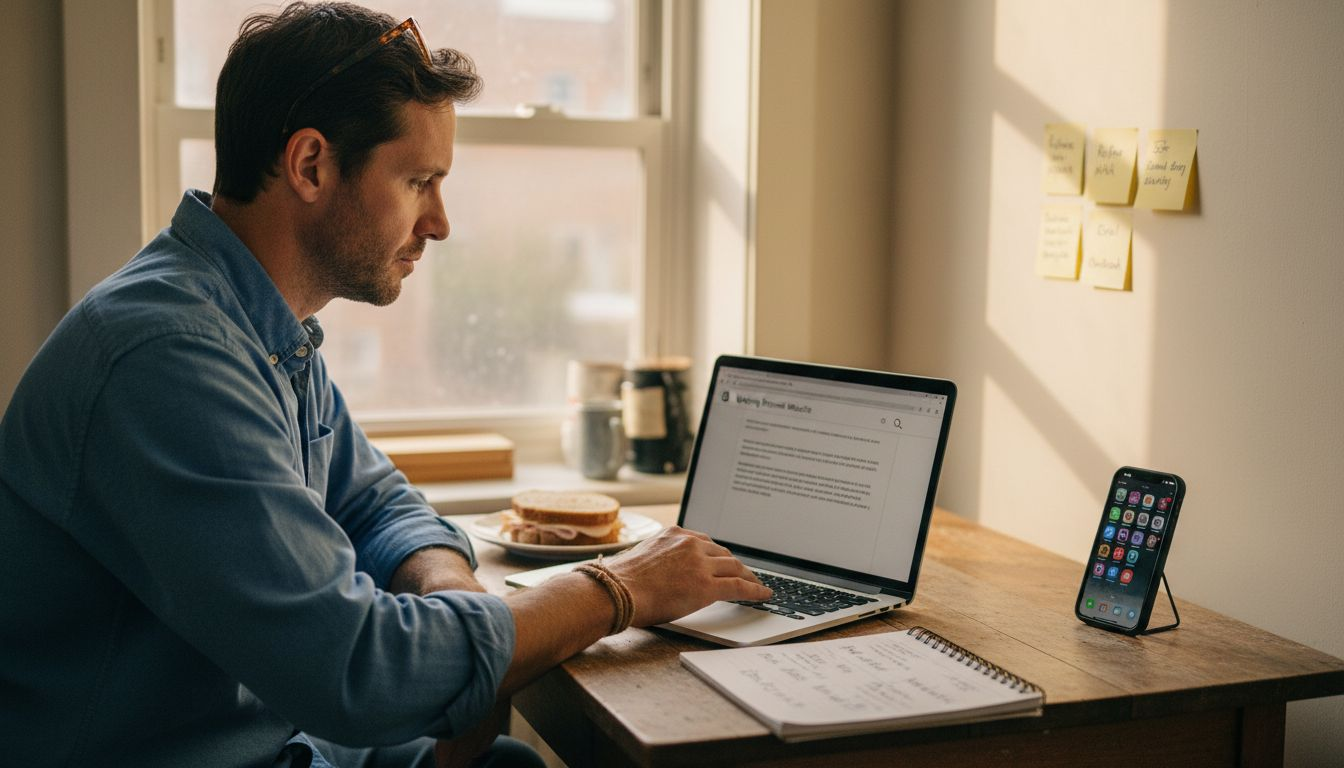 Man working on personal branding at home