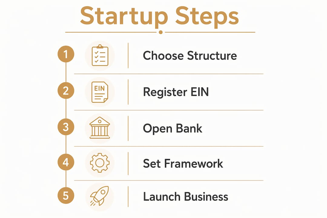 Infographic outlining five business startup steps