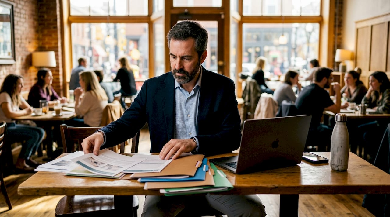 Man preparing coaching group program materials