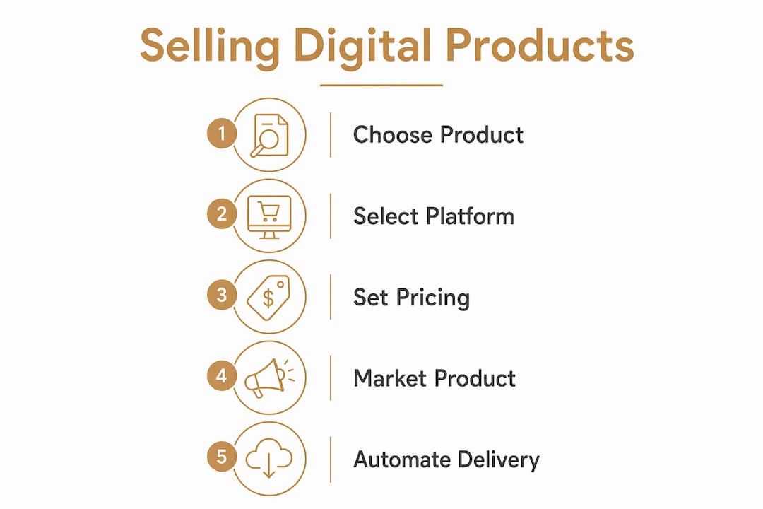 Infographic showing steps to sell digital products