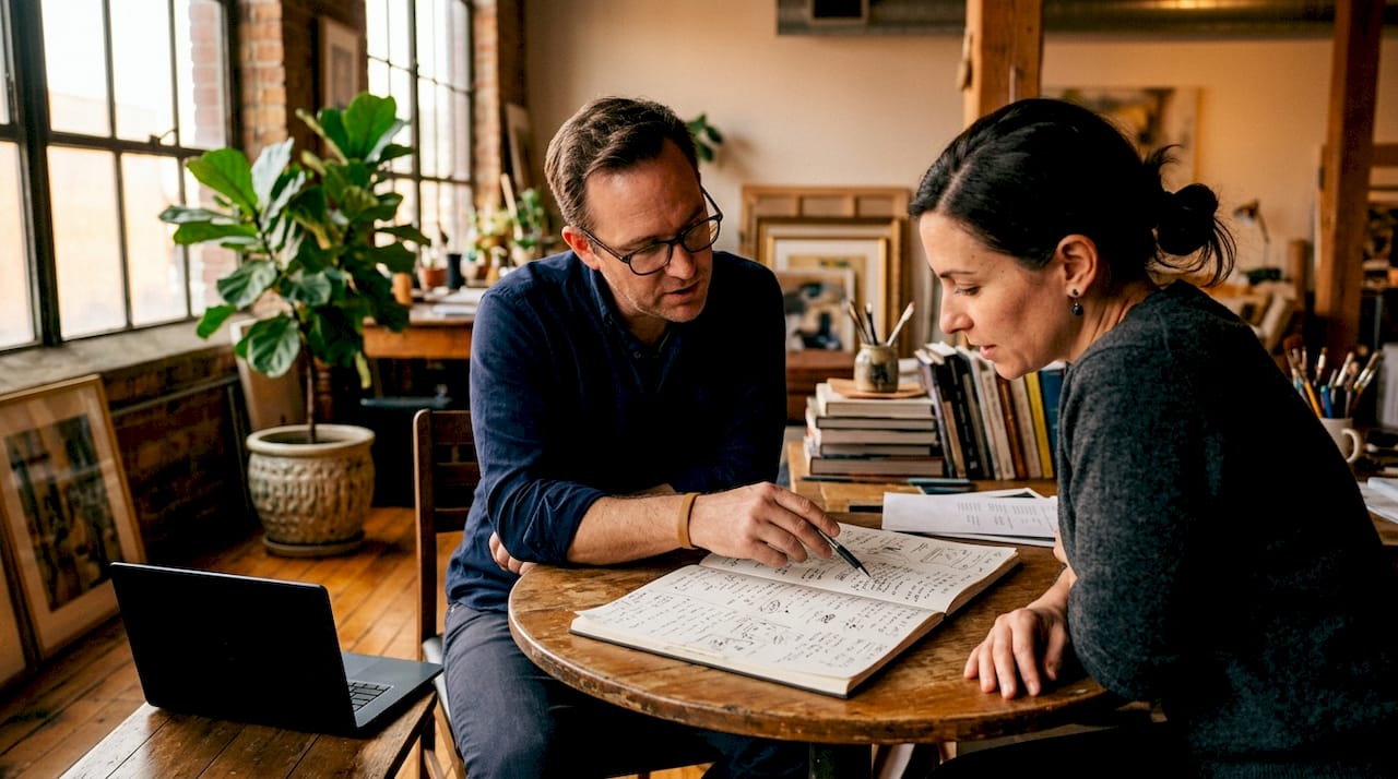 Man discussing plans with consulting client