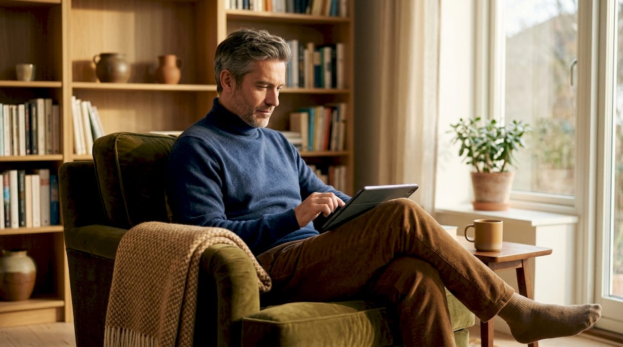 Man configuring email platform in home office