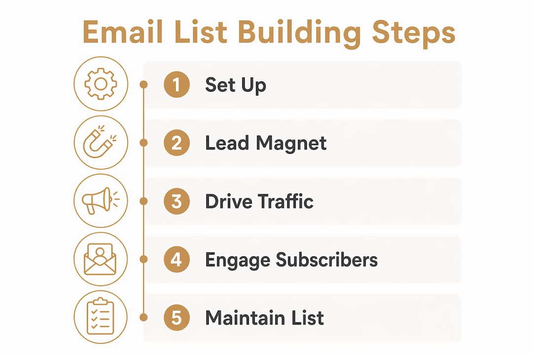 Infographic illustrating email list building steps