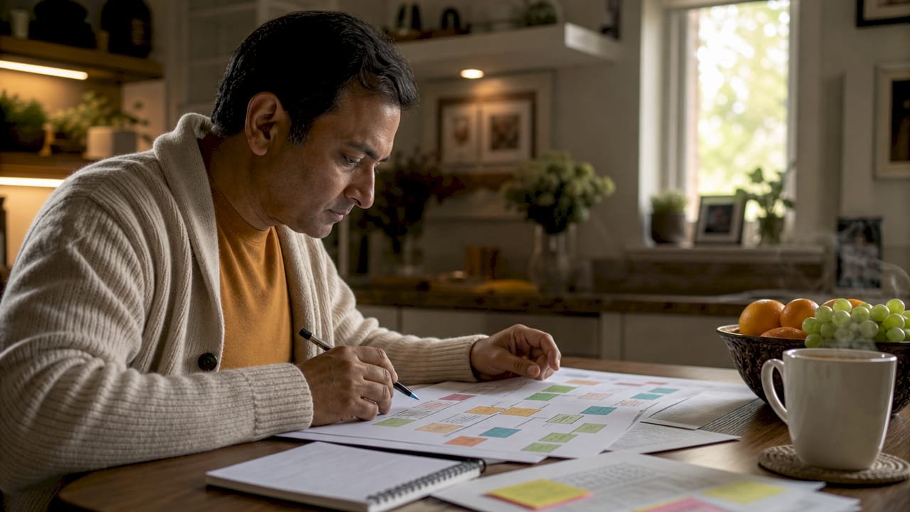 Man analyzing workflow diagrams for automation