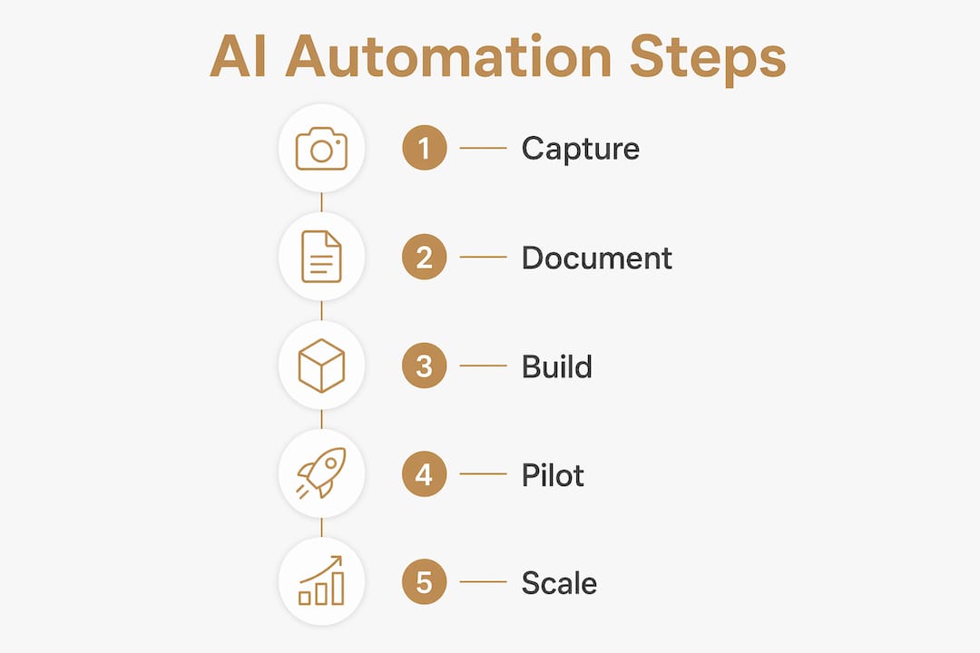 Infographic showing five key steps to AI automation