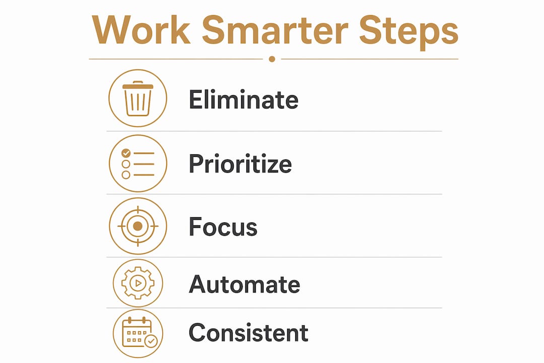 Infographic showing steps to work smarter productivity