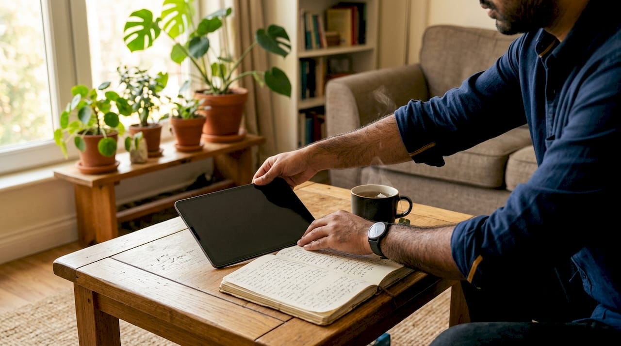 Hands setting phone down to reduce distractions
